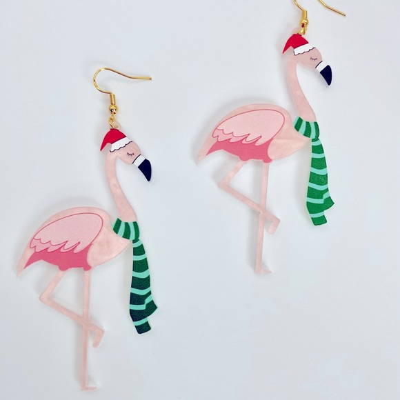 Christmas Flamingo earrings NWT - Picture 5 of 8
